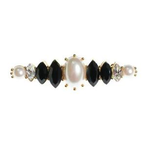Vintage Pearl Crystal and Jet Bar Pin Brooch