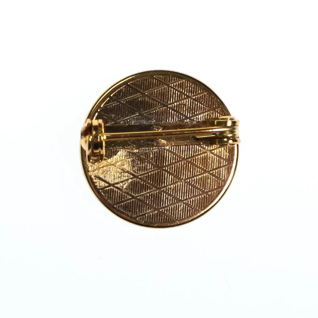 Vintage Petite Spanish Damascene Brooch, Gold Tone Bird and Flowers, Black and Gold Setting, Brooches and Pins