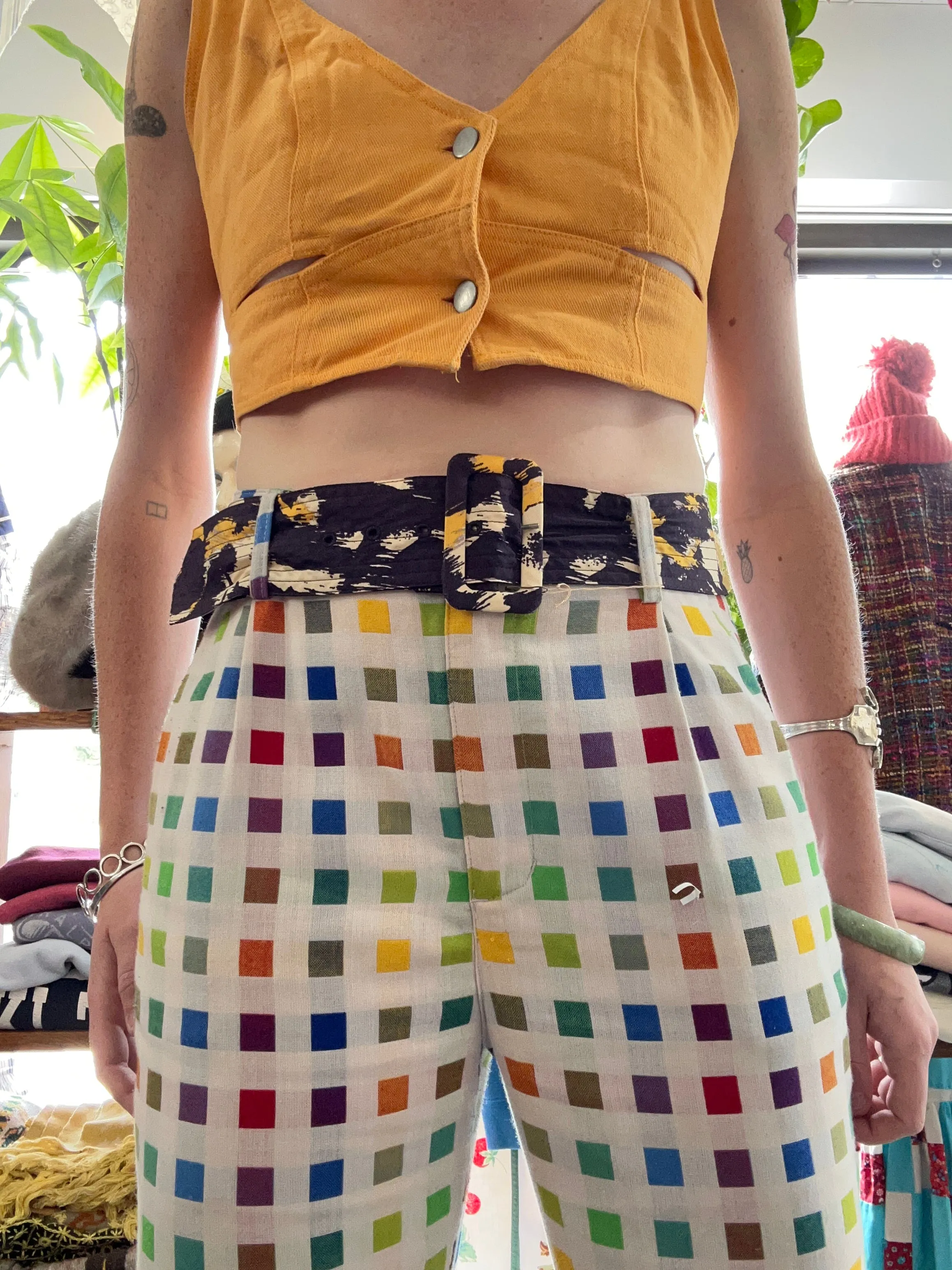 Vintage Purple, Yellow, and Cream Cloth Belt