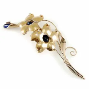 Vintage Truart Sterling Statement  Brooch  Large Floral  Cobalt Blue Stones 1940S