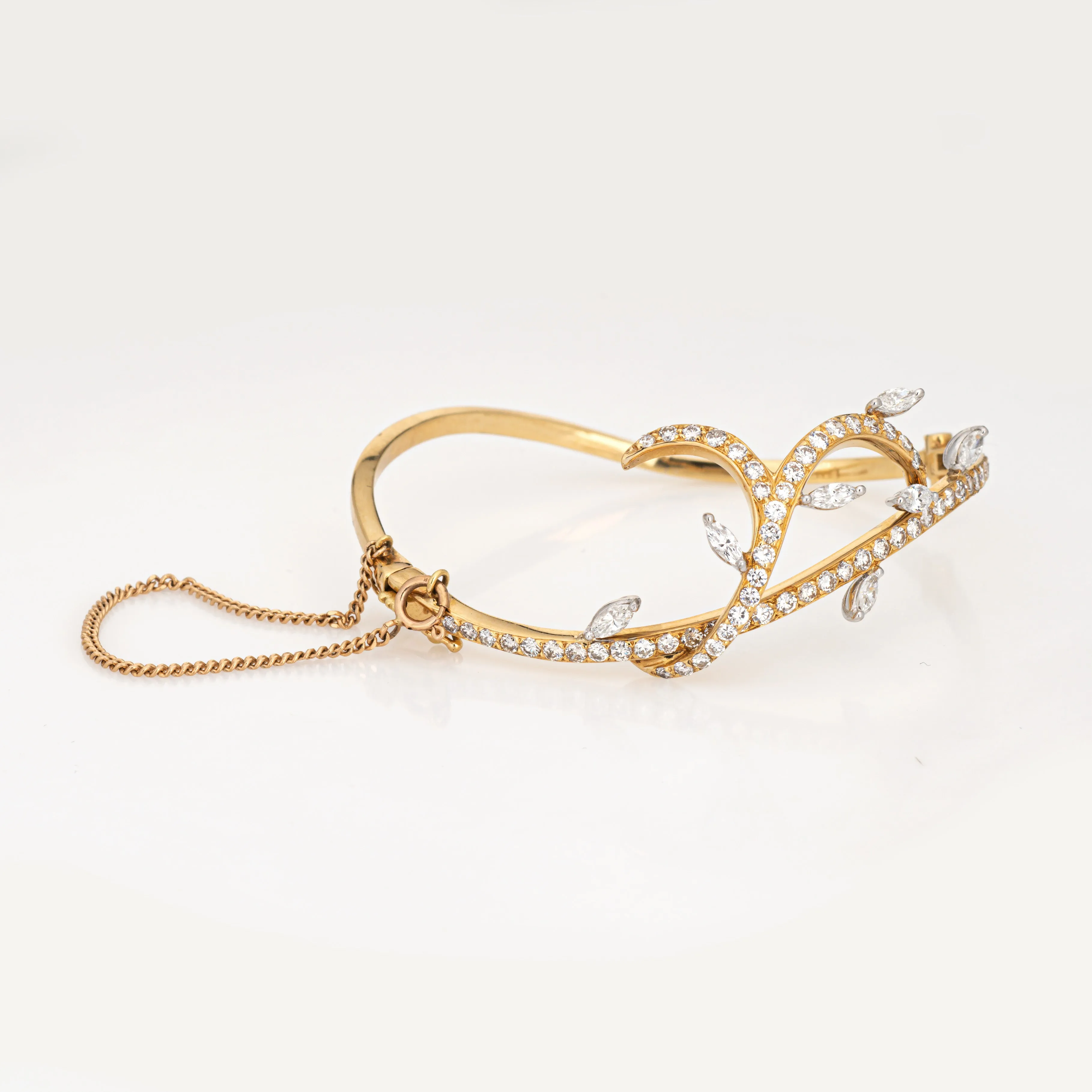 Vintage Vine Bracelet 1.50ct Diamond 18k Yellow Gold Bangle Fine Jewelry