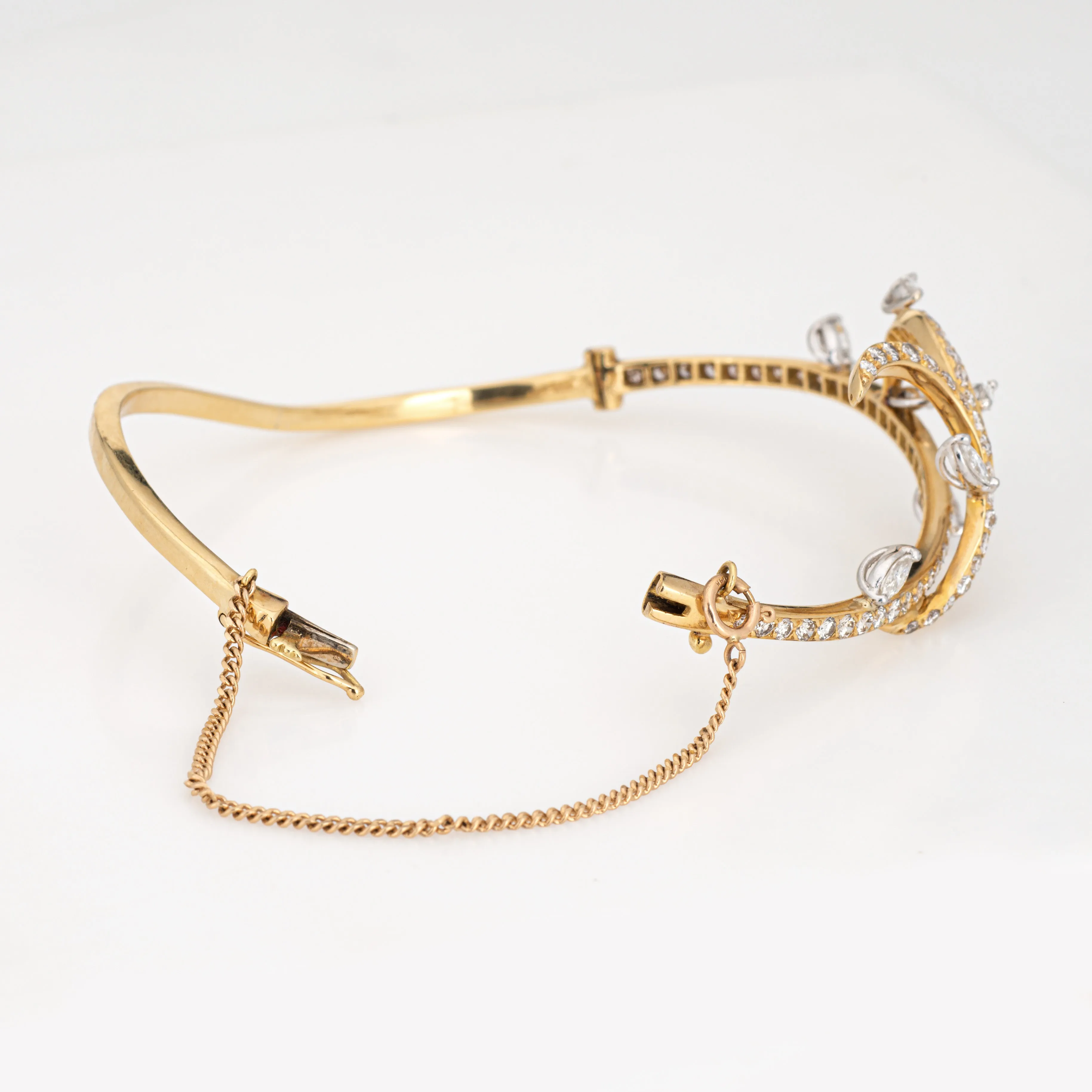 Vintage Vine Bracelet 1.50ct Diamond 18k Yellow Gold Bangle Fine Jewelry
