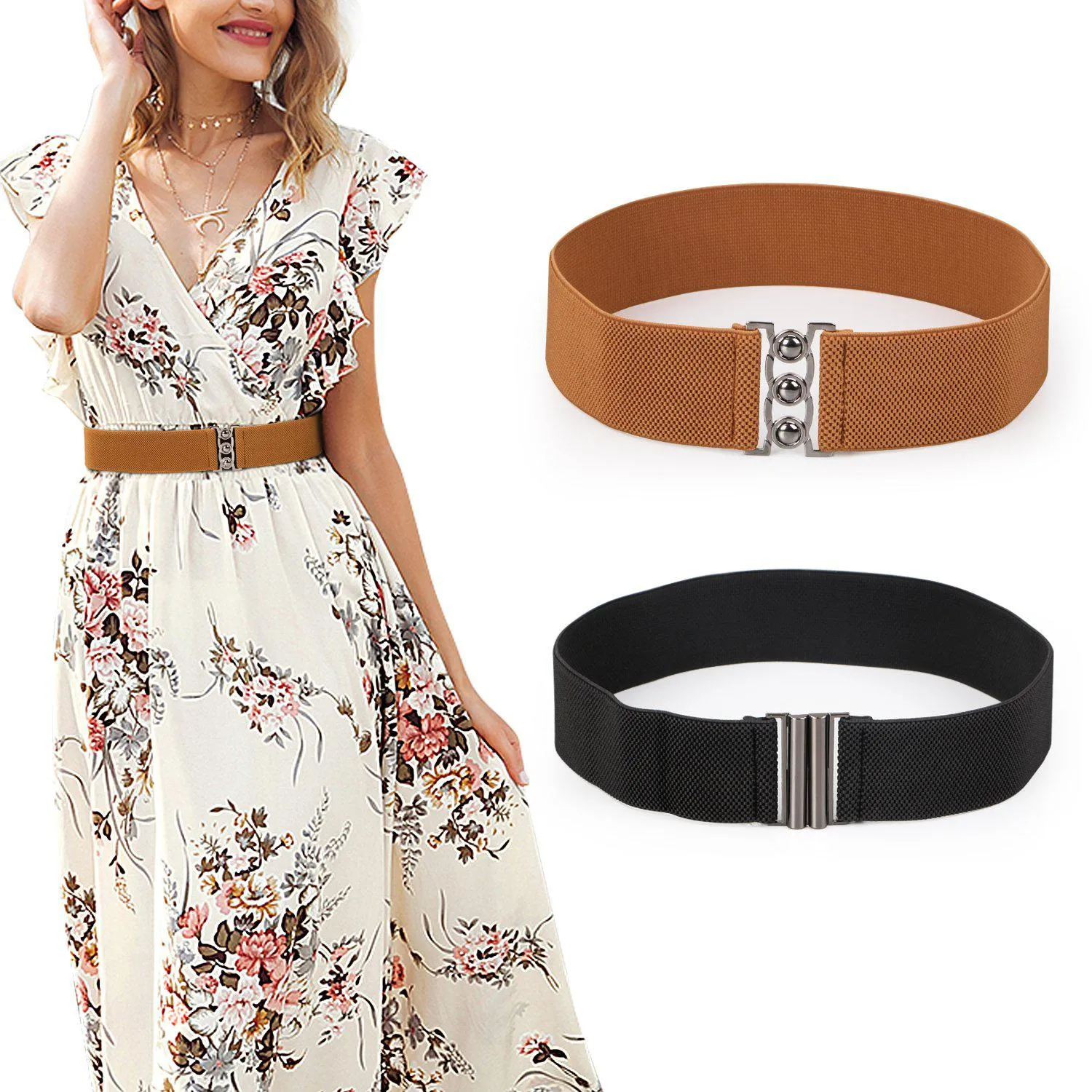Vintage Wide Elastic Waist Belt Waistband Dress Stretchy Cinch Belt For Women 1.8 Inch Wide by JASGOOD