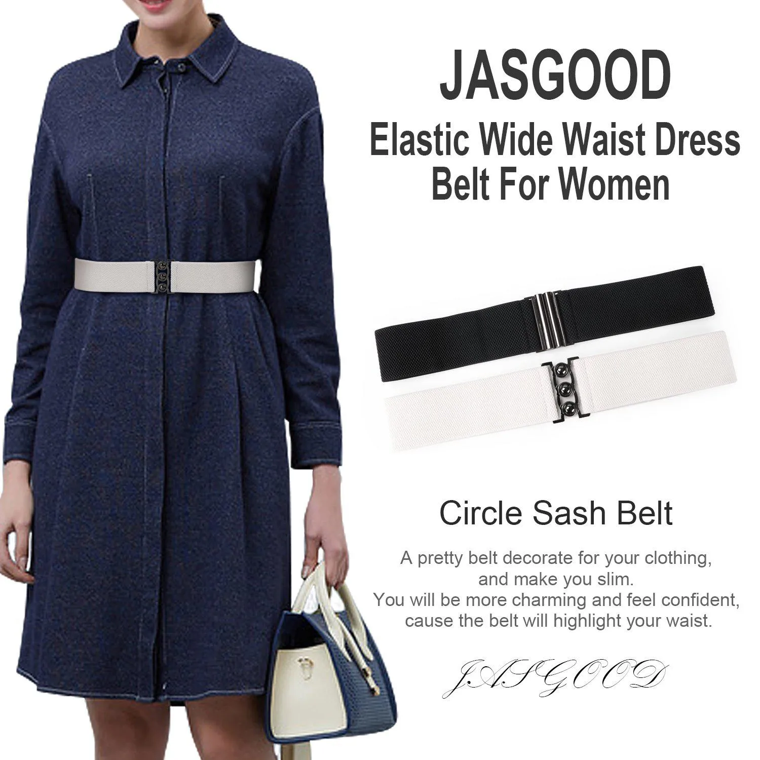 Vintage Wide Elastic Waist Belt Waistband Dress Stretchy Cinch Belt For Women 1.8 Inch Wide by JASGOOD