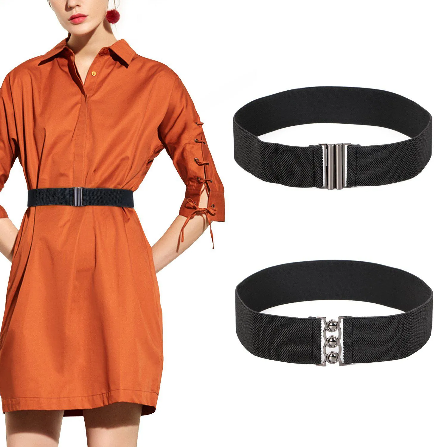 Vintage Wide Elastic Waist Belt Waistband Dress Stretchy Cinch Belt For Women 1.8 Inch Wide by JASGOOD