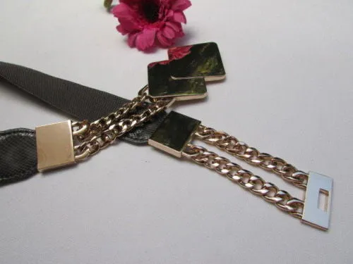 Waist Hip Stretch Back Belt Gold Chains Squares Metal Buckle S M L