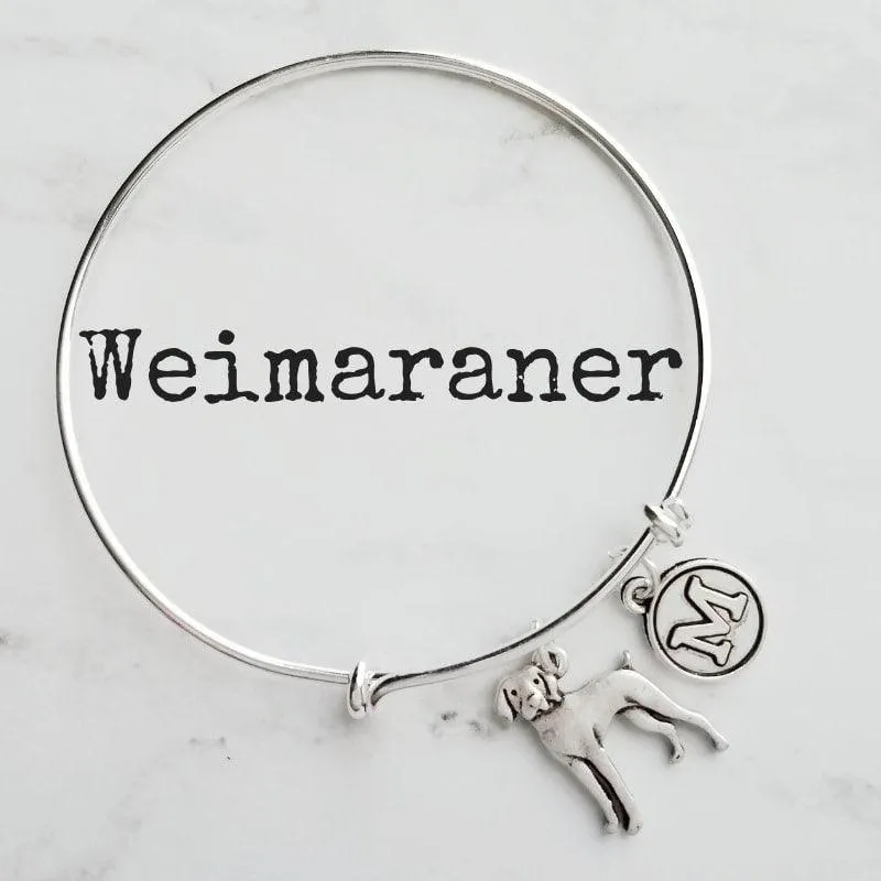 Weimaraner Bracelet, weimaraner gift, weimaraner charm, dog bracelet, custom dog jewelry, personalized dog bracelet, silver dog charm bangle, silver wire bangle, adjustable bangle