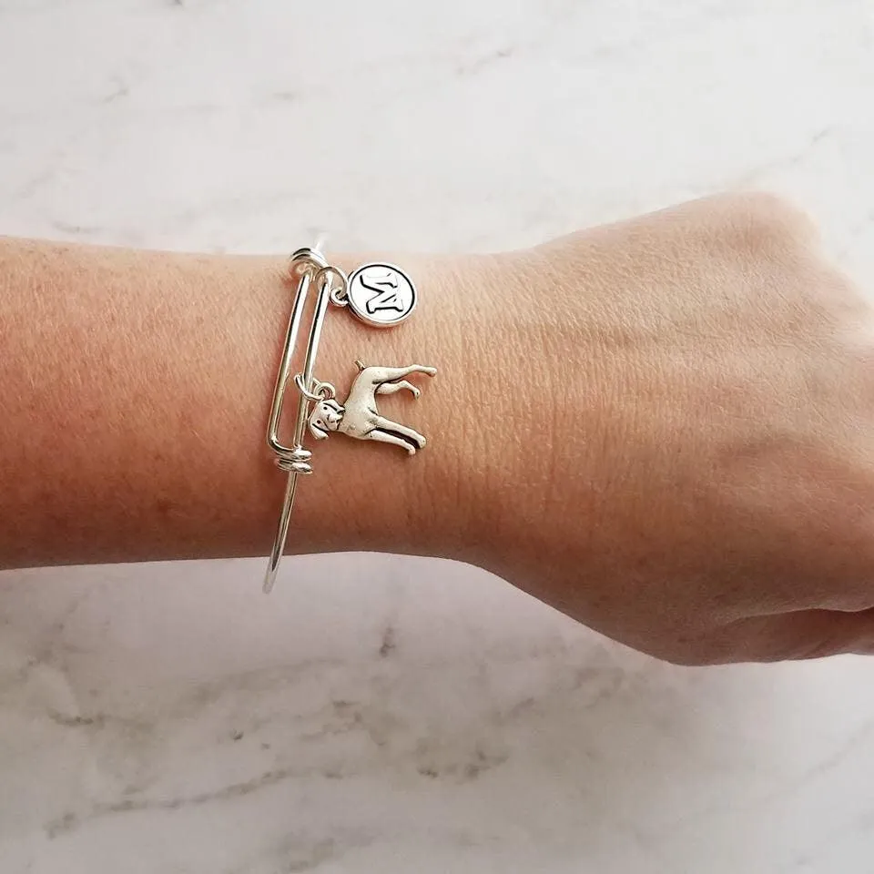 Weimaraner Bracelet, weimaraner gift, weimaraner charm, dog bracelet, custom dog jewelry, personalized dog bracelet, silver dog charm bangle, silver wire bangle, adjustable bangle