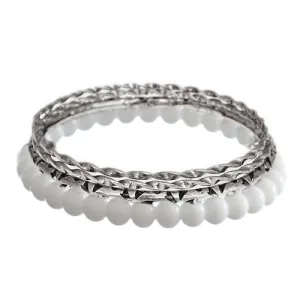 White Beaded Twist Stacked Bracelets
