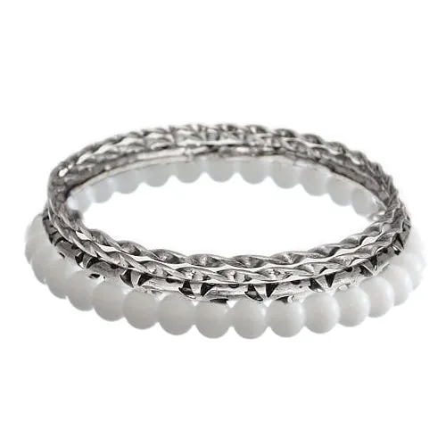 White Beaded Twist Stacked Bracelets