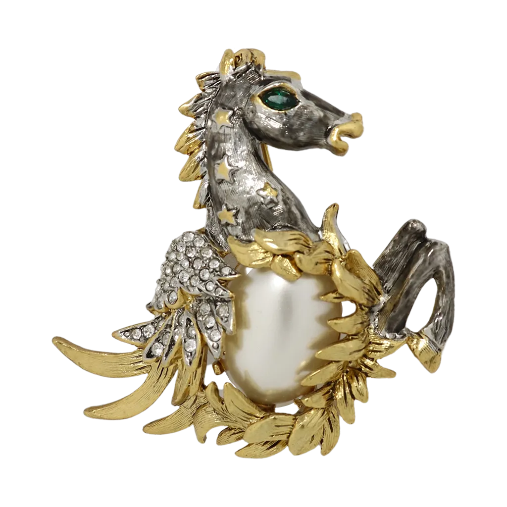 White Pearl & Crystal Pegasus Pin