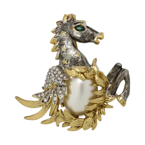 White Pearl & Crystal Pegasus Pin