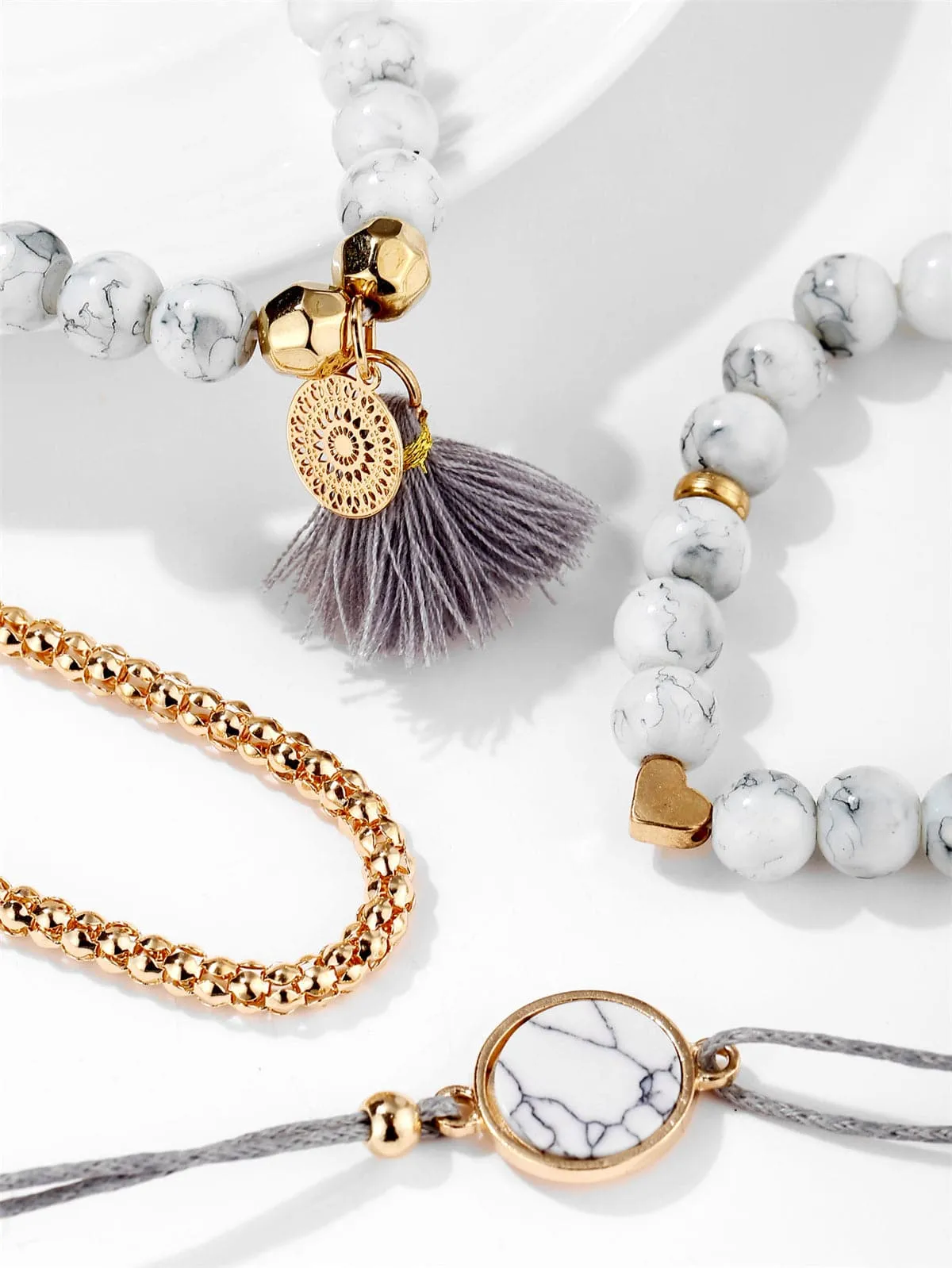 White Turquoise & 18K Gold-Plated Tassel-Accent Bracelet Set