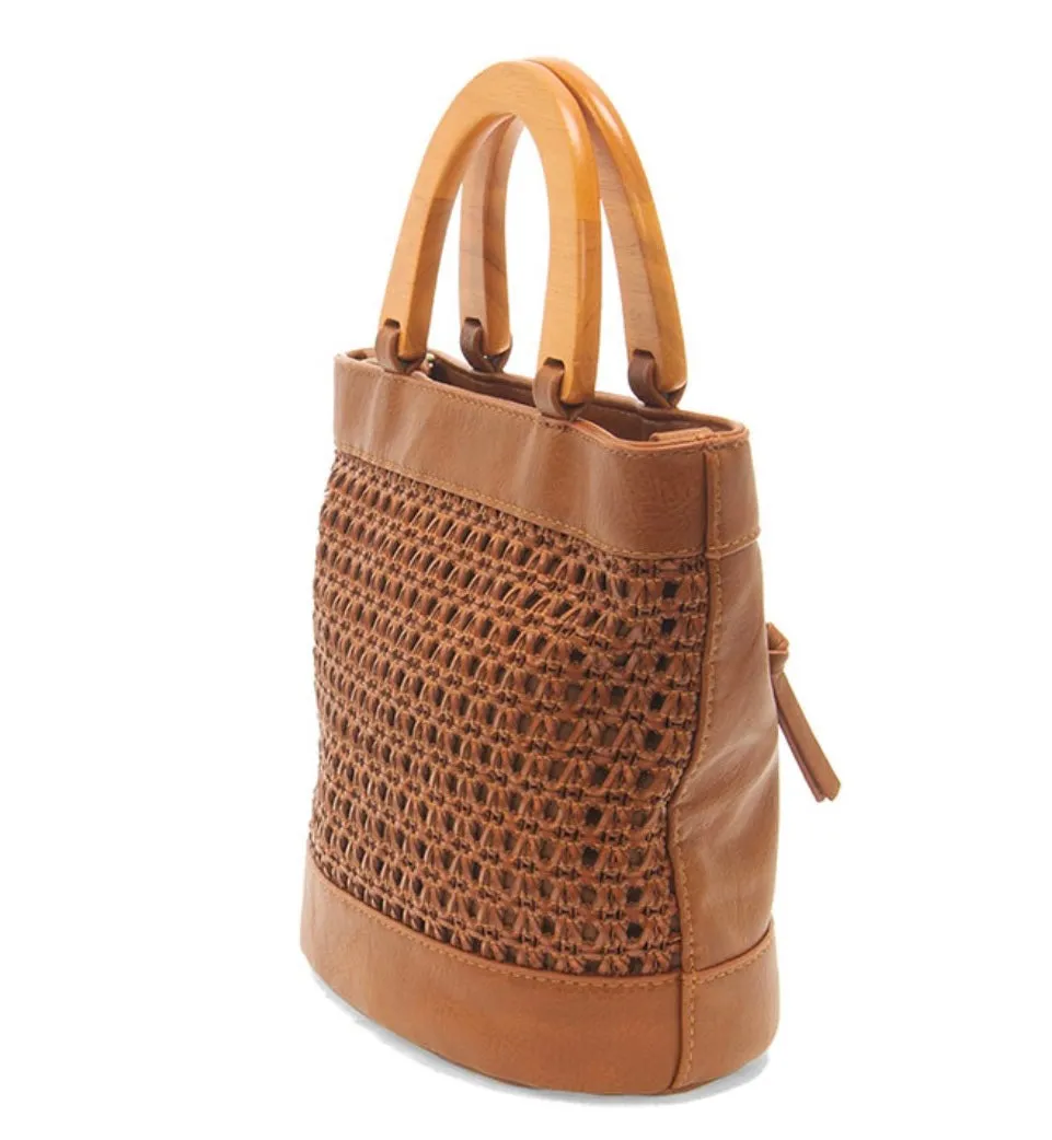Winie Faux Cane Wood Handle Bag