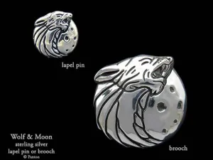Wolf Head Lapel Pin or Wolf Head Brooch Sterling Silver