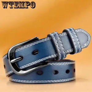 Women Belts Luxury Brand Blue Leather Fashion Women's Pin Buckle Belt Female Accessories