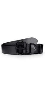 Women Black Leather Belt with Black Buckle,Ladies Classic Waist Belt for Jeans Pants Fashion Design (A-Black, Fit for Pants Size 33"-38")