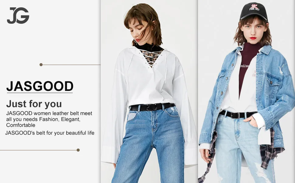Women Black Leather Belt with Black Buckle,Ladies Classic Waist Belt for Jeans Pants Fashion Design (A-Black, Fit for Pants Size 33"-38")