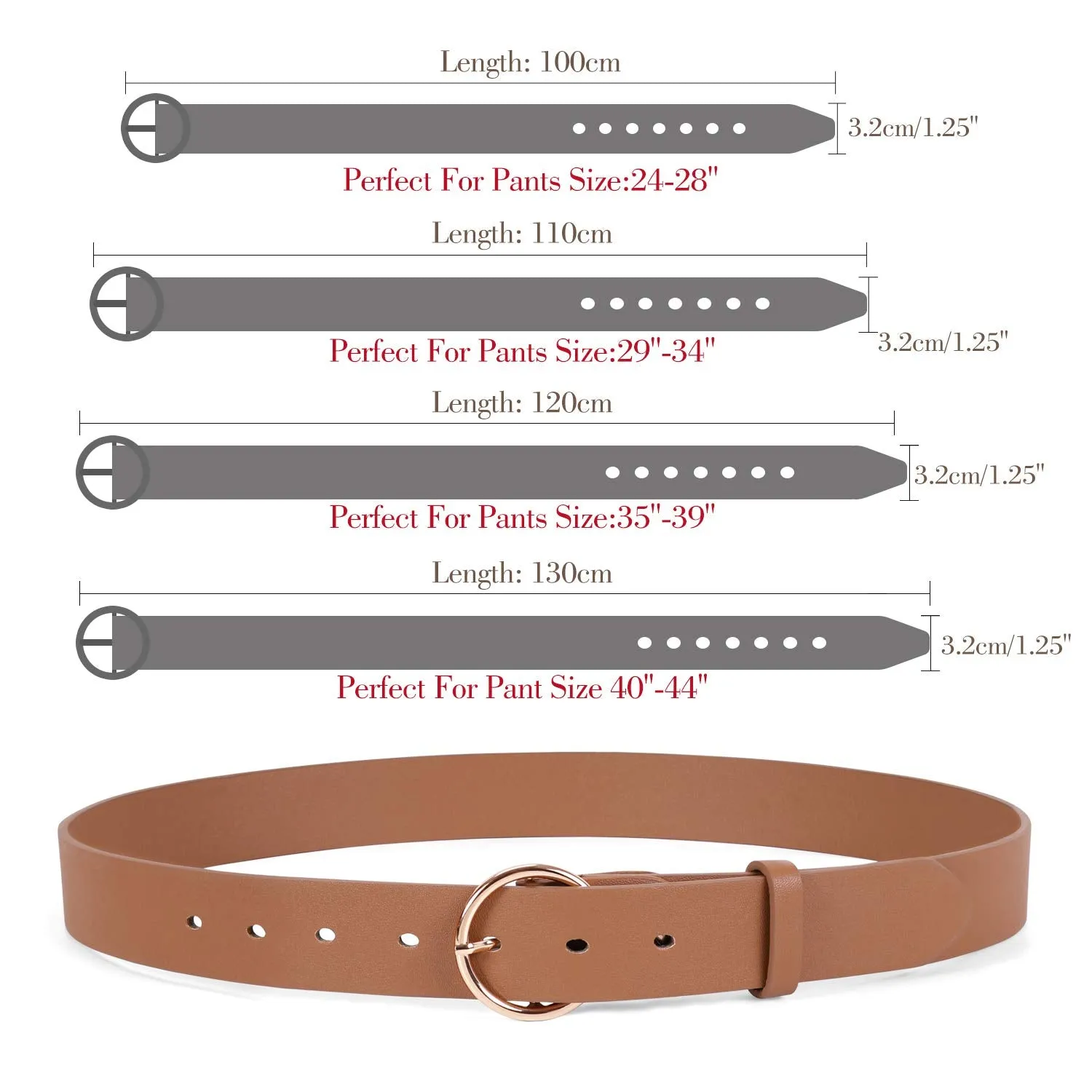 Women Casual Dress Belt Fashion Leather Belt with O Ring Buckle for Jeans Pants