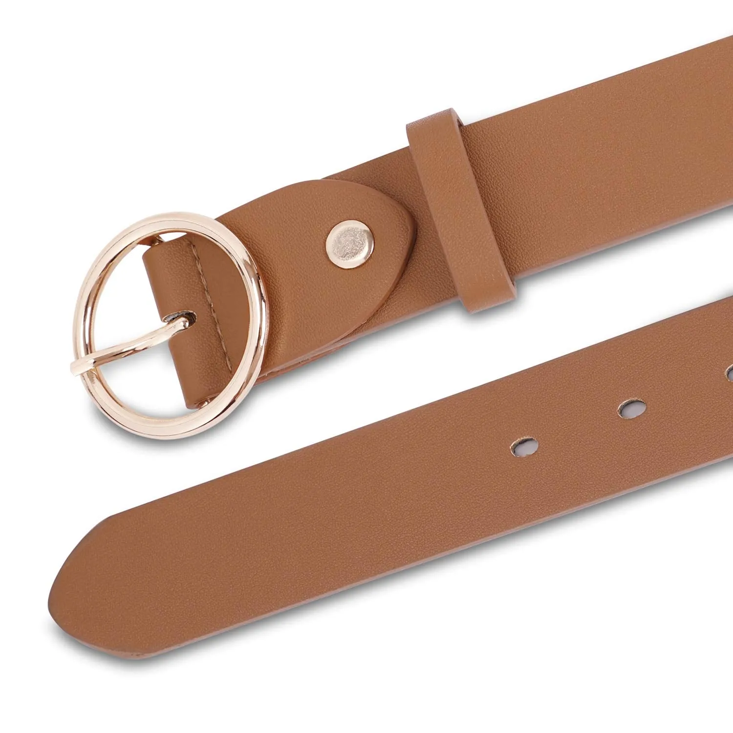 Women Casual Dress Belt Fashion Leather Belt with O Ring Buckle for Jeans Pants