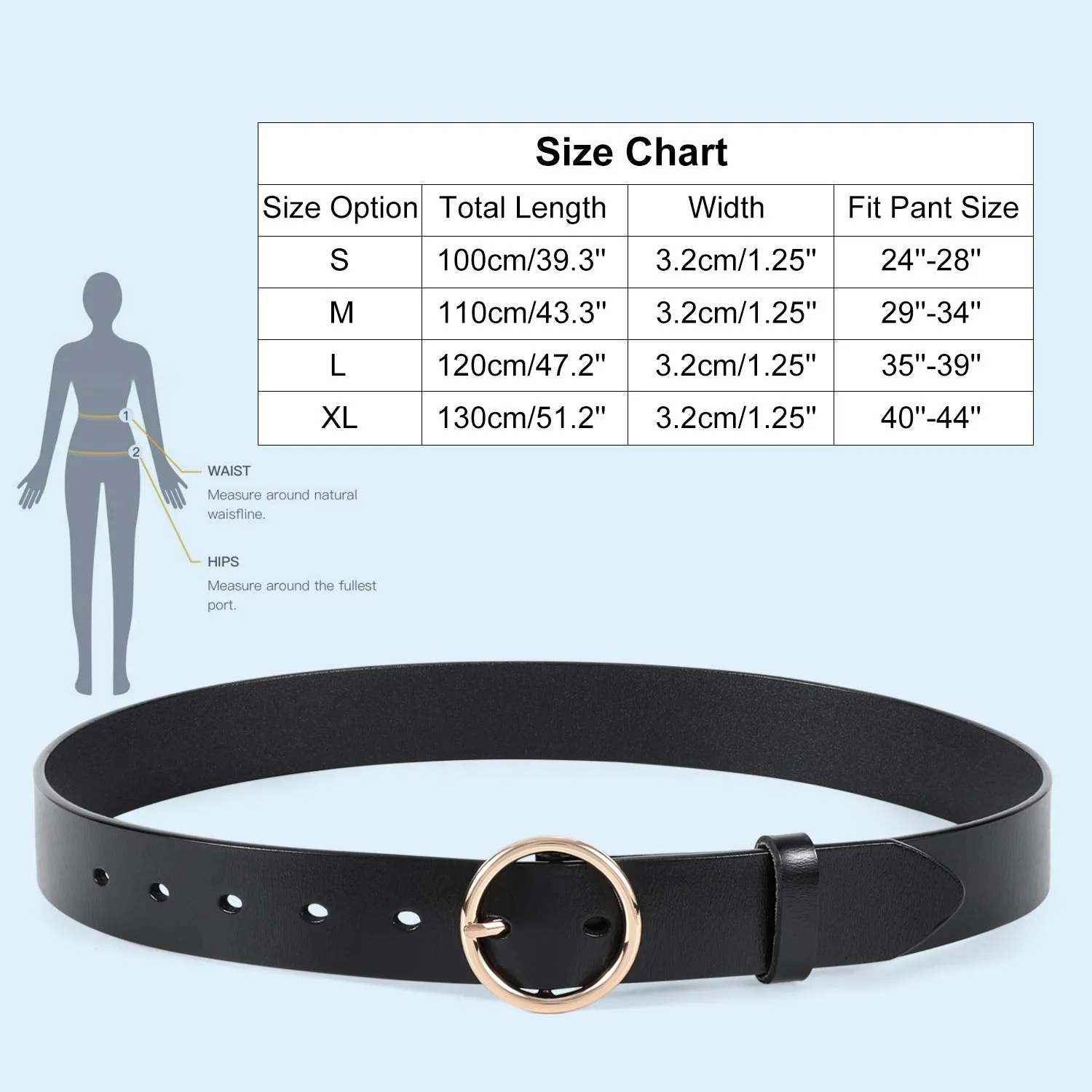 Women Casual Dress Belt Fashion Leather Belt with O Ring Buckle for Jeans Pants