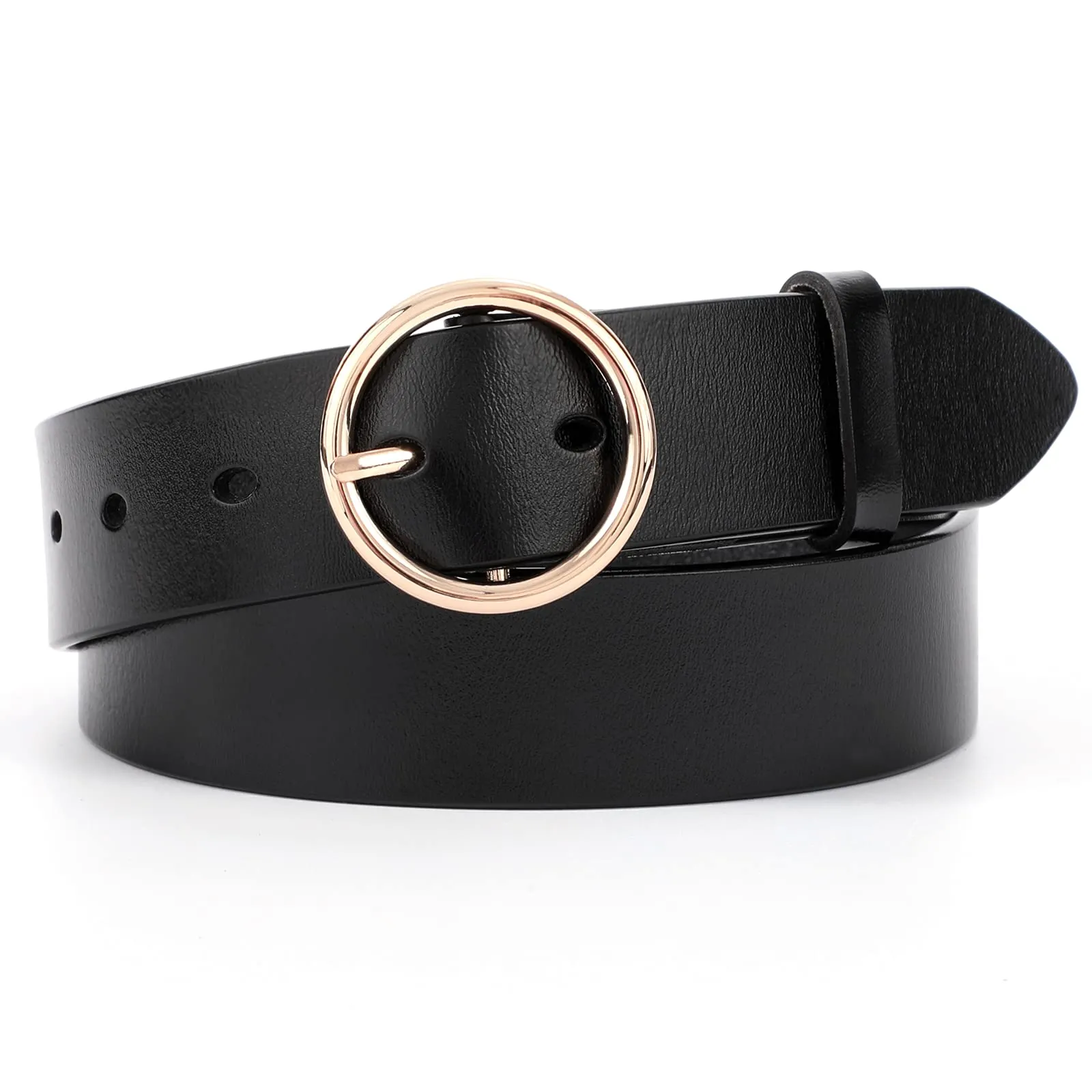 Women Casual Dress Belt Fashion Leather Belt with O Ring Buckle for Jeans Pants