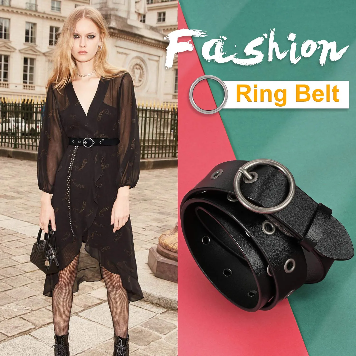 Women Casual Dress Belt Fashion Leather Belt with O Ring Buckle for Jeans Pants