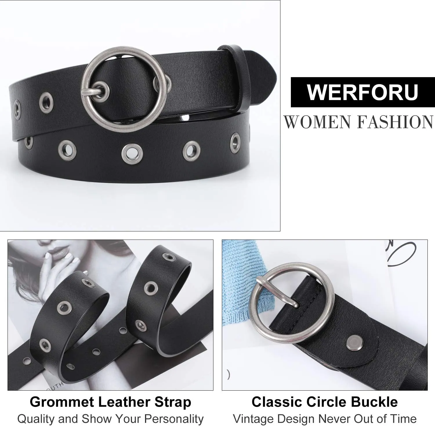 Women Casual Dress Belt Fashion Leather Belt with O Ring Buckle for Jeans Pants