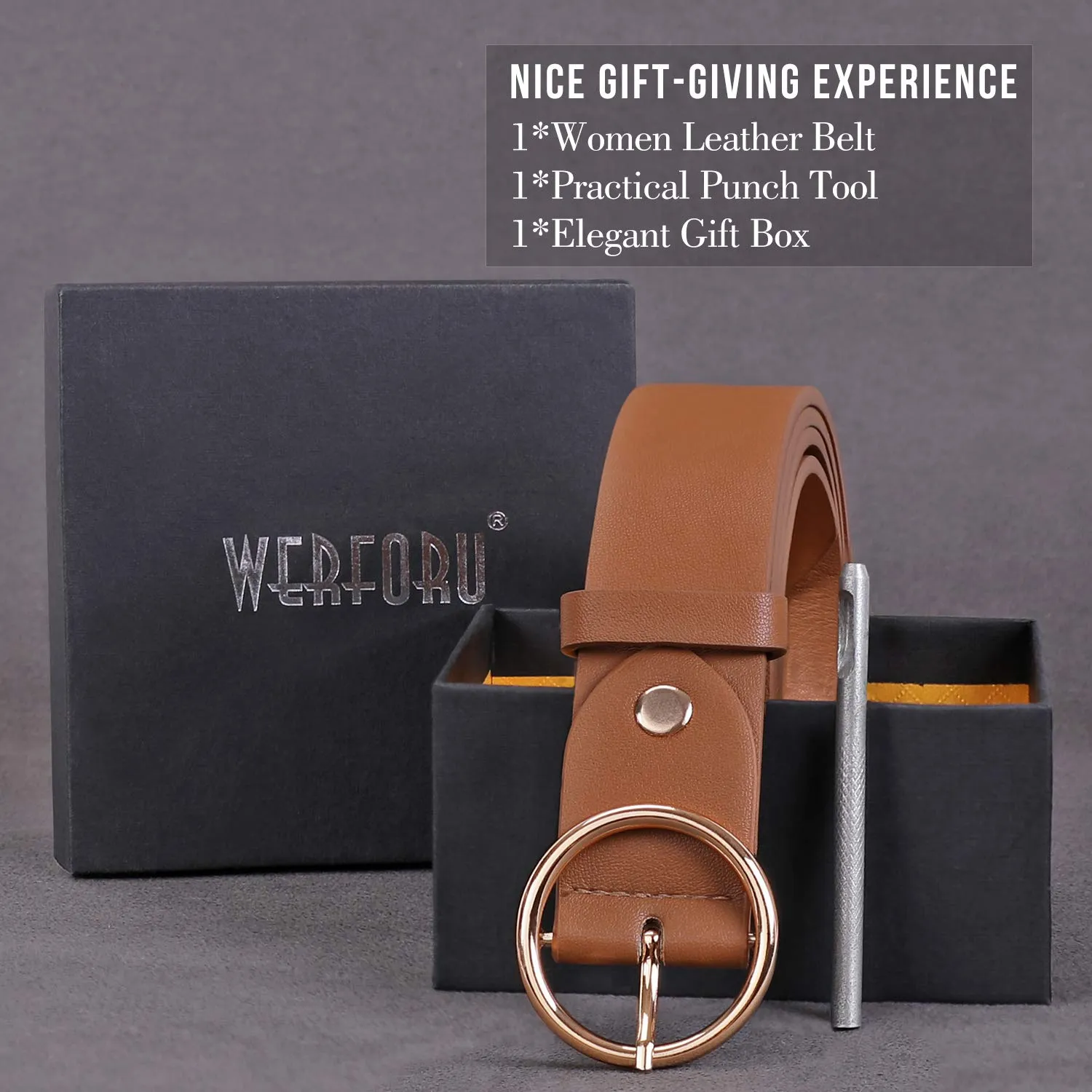Women Casual Dress Belt Fashion Leather Belt with O Ring Buckle for Jeans Pants
