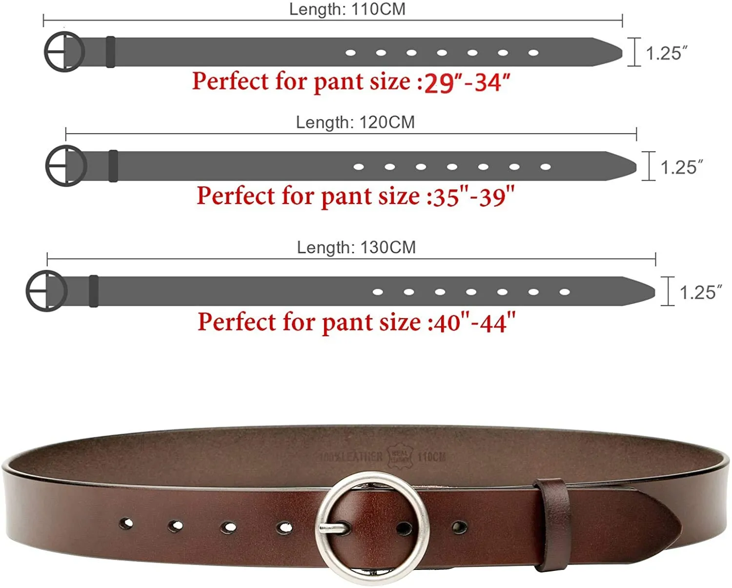 Women Casual Dress Belt Fashion Leather Belt with O Ring Buckle for Jeans Pants