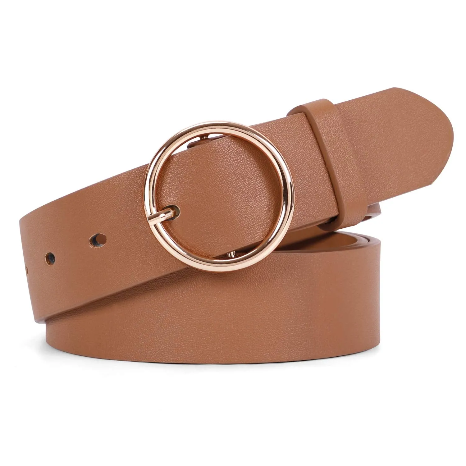 Women Casual Dress Belt Fashion Leather Belt with O Ring Buckle for Jeans Pants