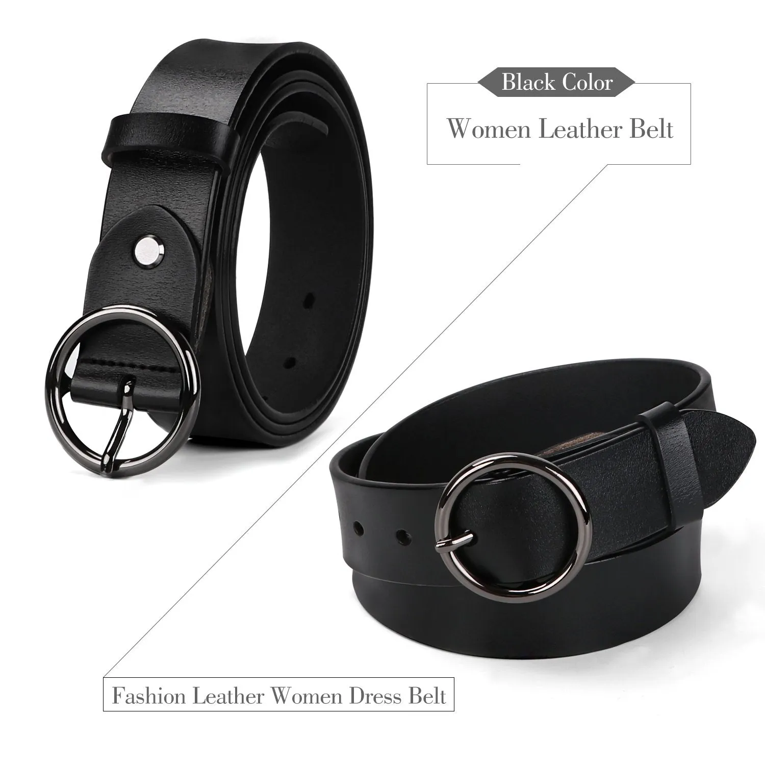 Women Casual Dress Belt Fashion Leather Belt with O Ring Buckle for Jeans Pants