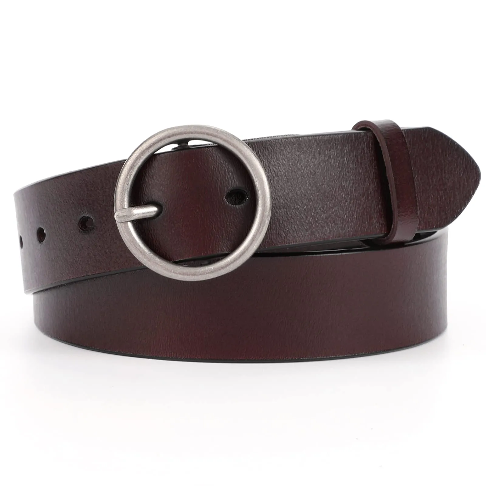 Women Casual Dress Belt Fashion Leather Belt with O Ring Buckle for Jeans Pants