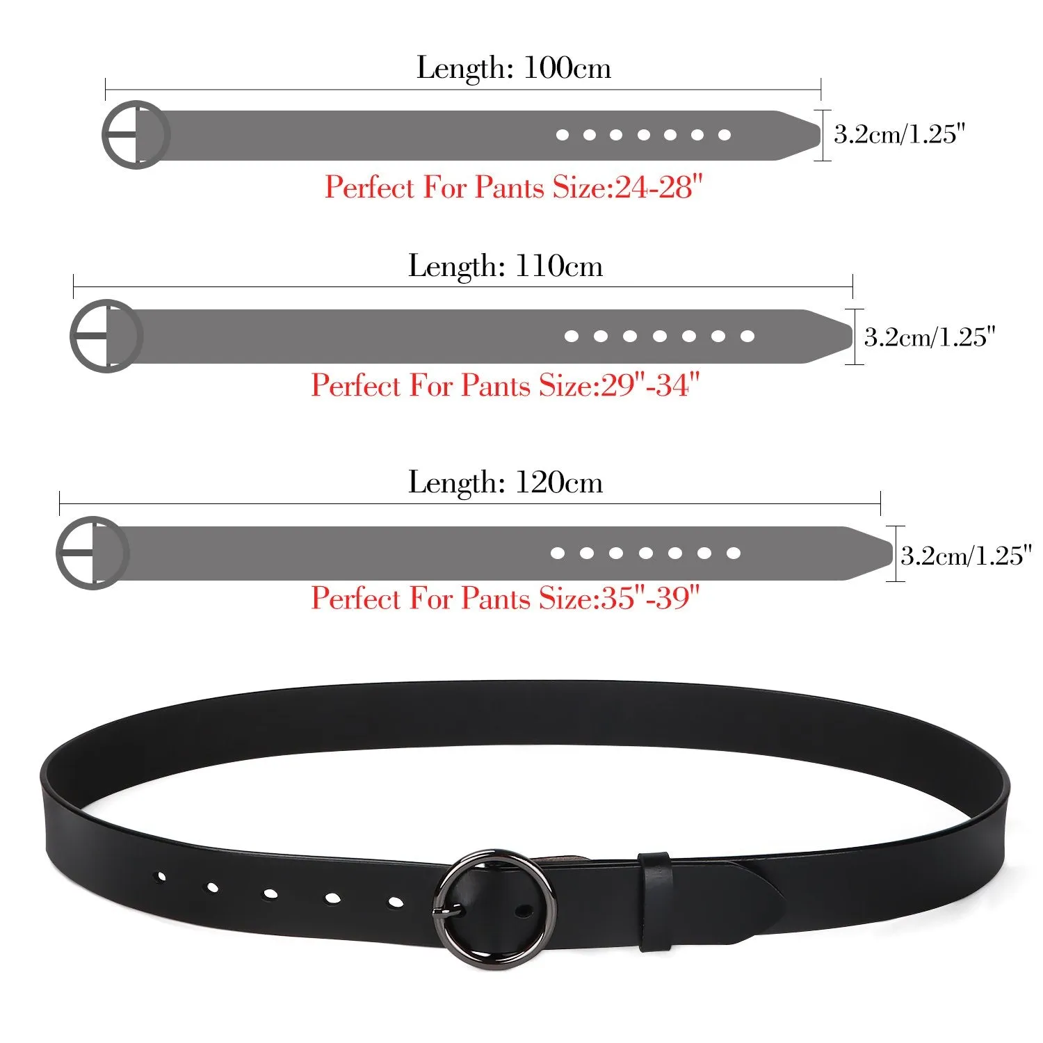 Women Casual Dress Belt Fashion Leather Belt with O Ring Buckle for Jeans Pants
