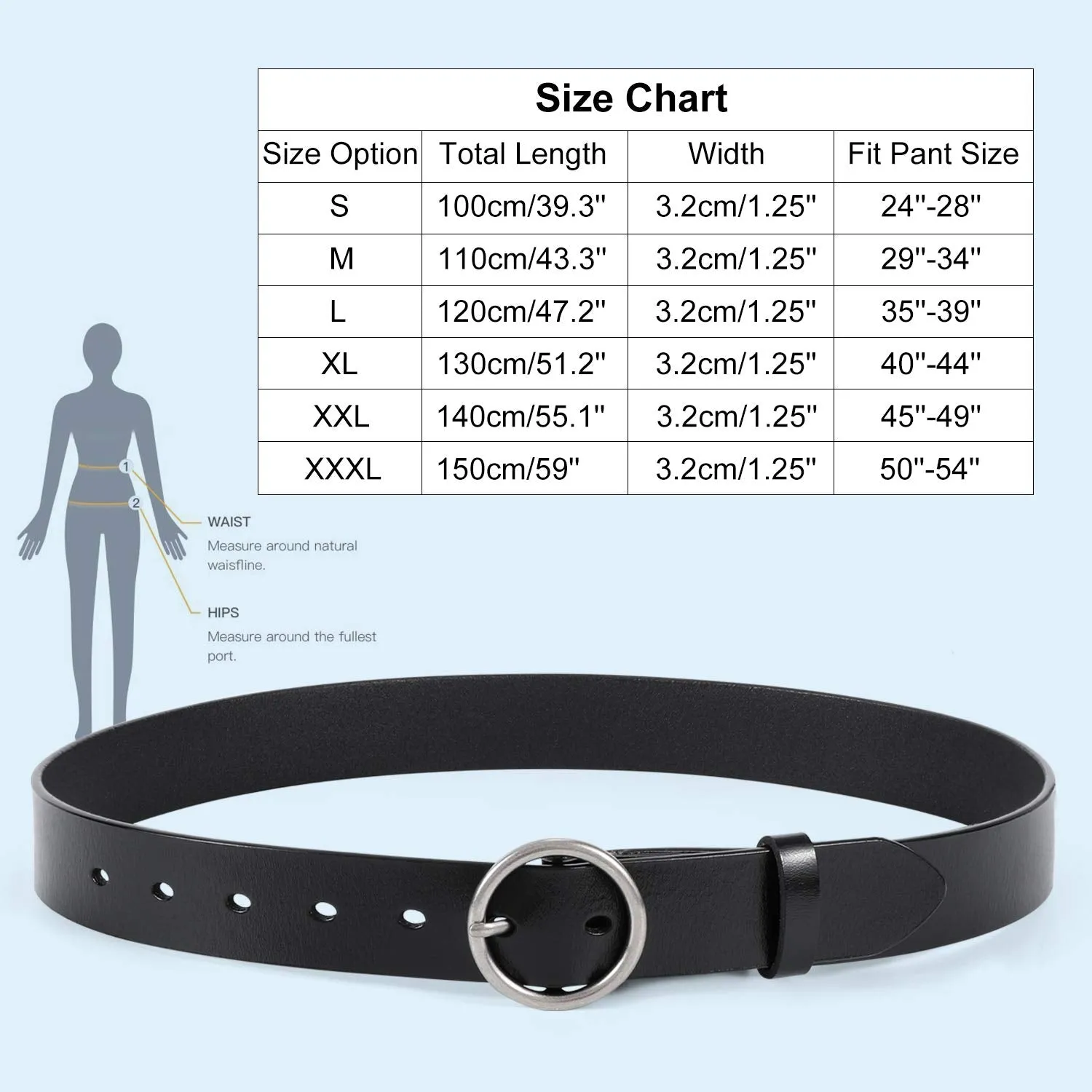 Women Casual Dress Belt Fashion Leather Belt with O Ring Buckle for Jeans Pants