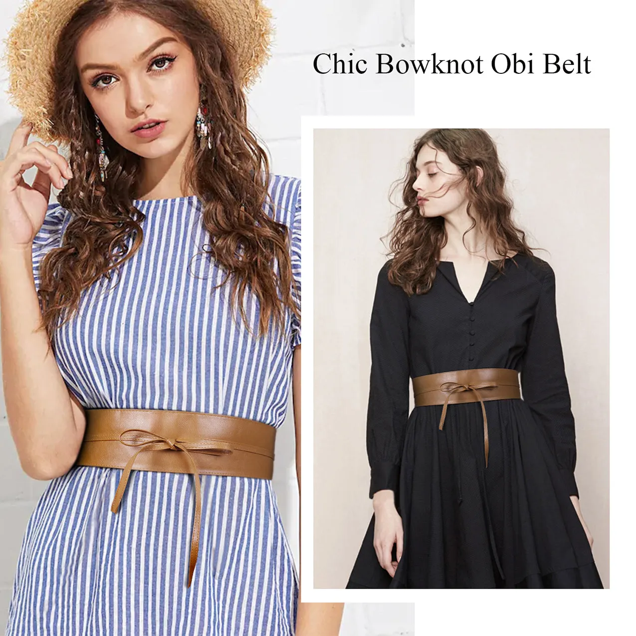 Women Halloween Faux Leather Obi Belt, JASGOOD Wide Self Tie Wrap Fashion Belt for Dress Halloween Costume