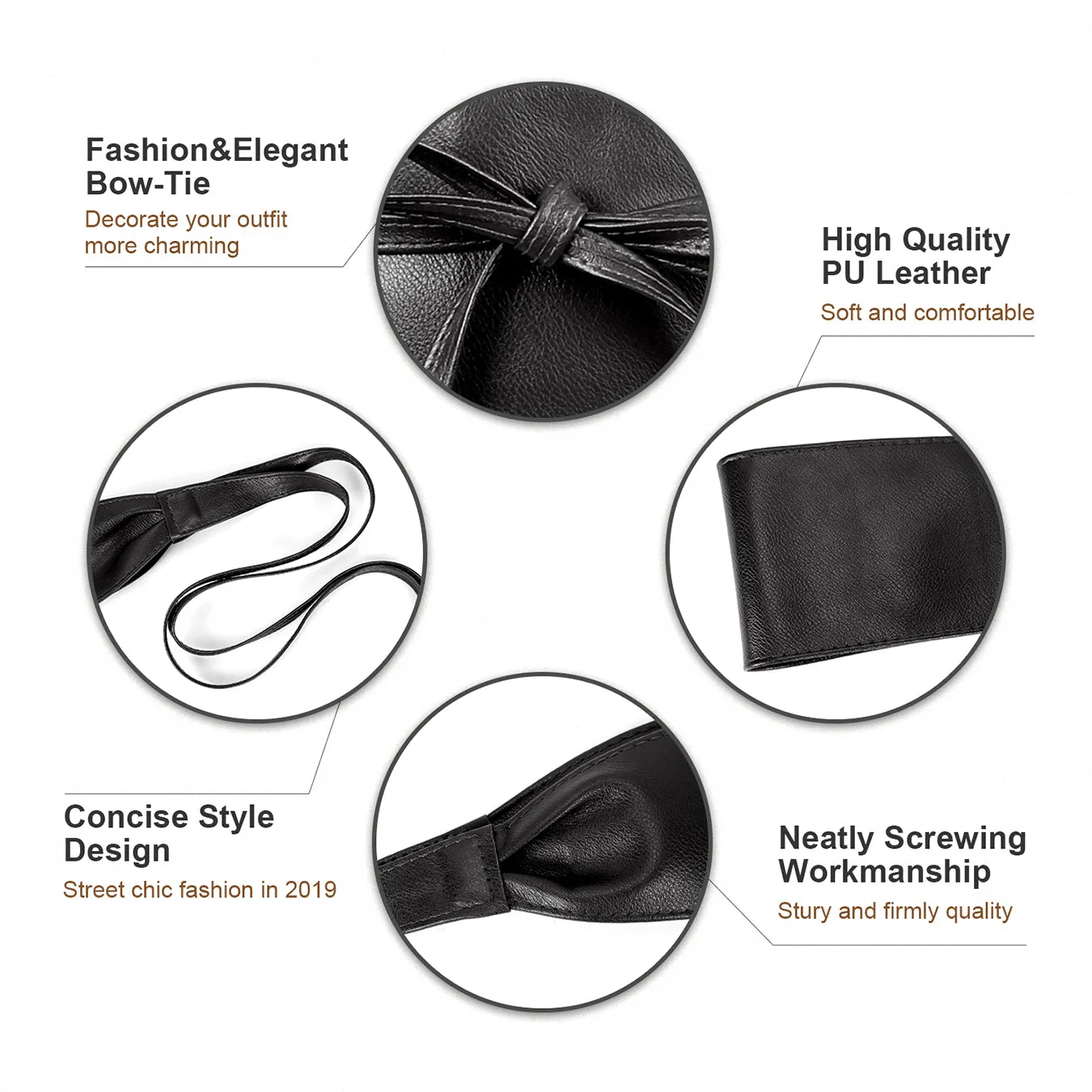 Women Halloween Faux Leather Obi Belt, JASGOOD Wide Self Tie Wrap Fashion Belt for Dress Halloween Costume