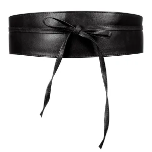 Women Halloween Faux Leather Obi Belt, JASGOOD Wide Self Tie Wrap Fashion Belt for Dress Halloween Costume