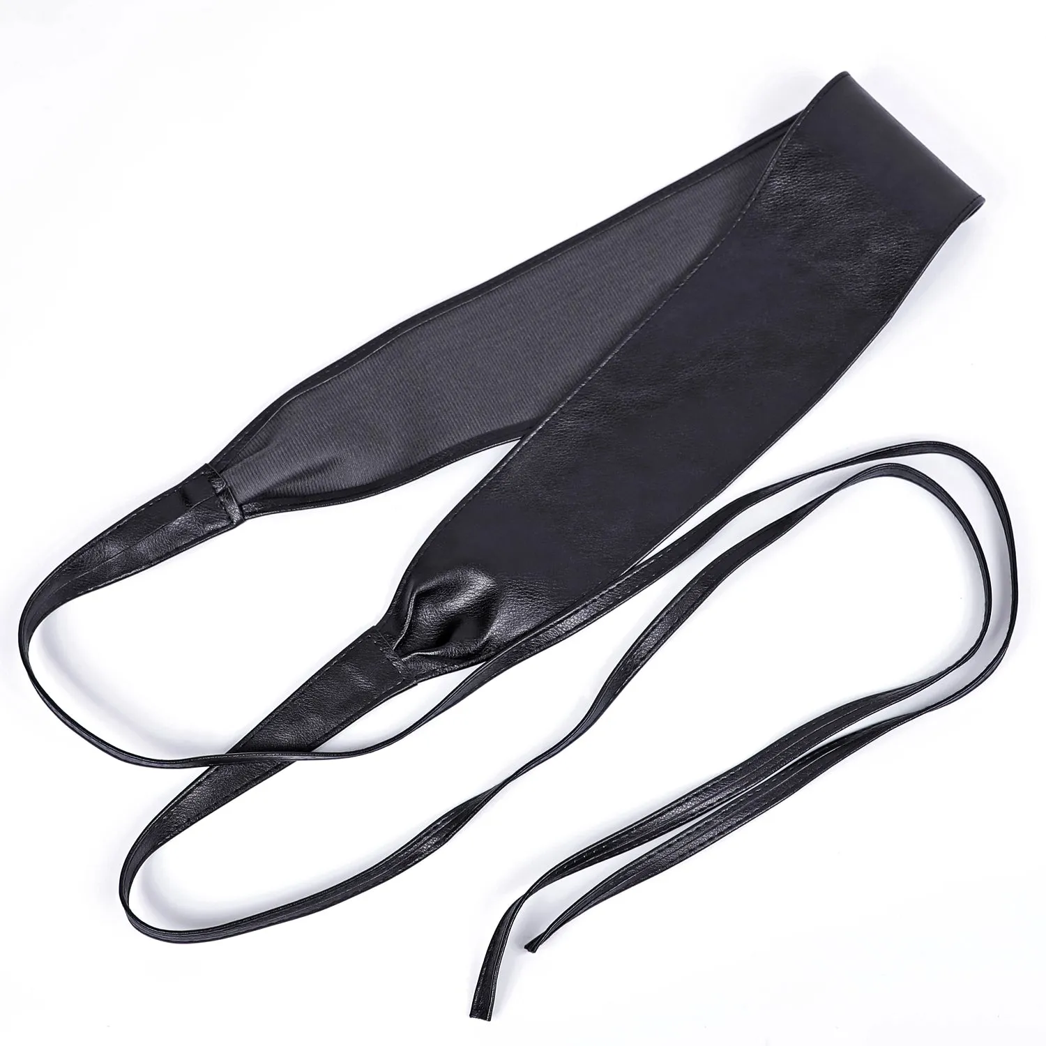 Women Halloween Faux Leather Obi Belt, JASGOOD Wide Self Tie Wrap Fashion Belt for Dress Halloween Costume