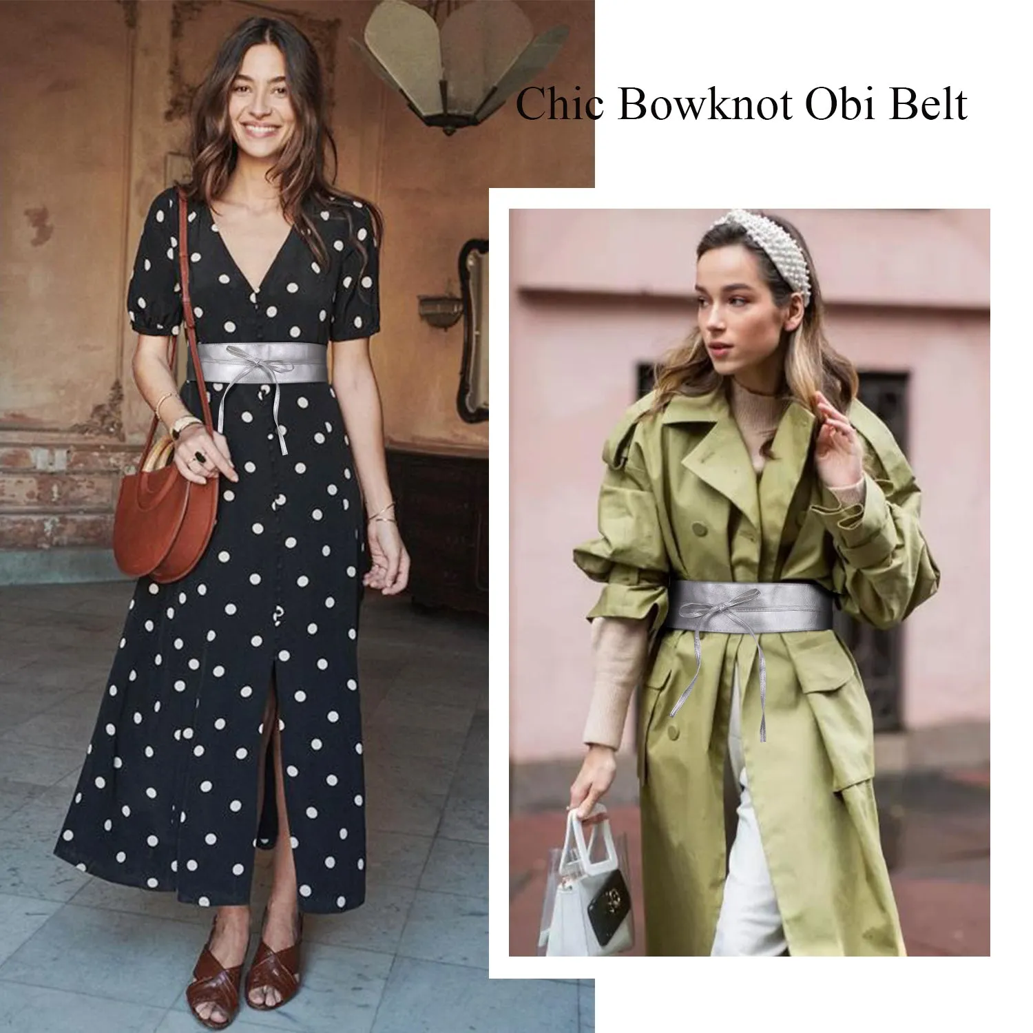 Women Halloween Faux Leather Obi Belt, JASGOOD Wide Self Tie Wrap Fashion Belt for Dress Halloween Costume