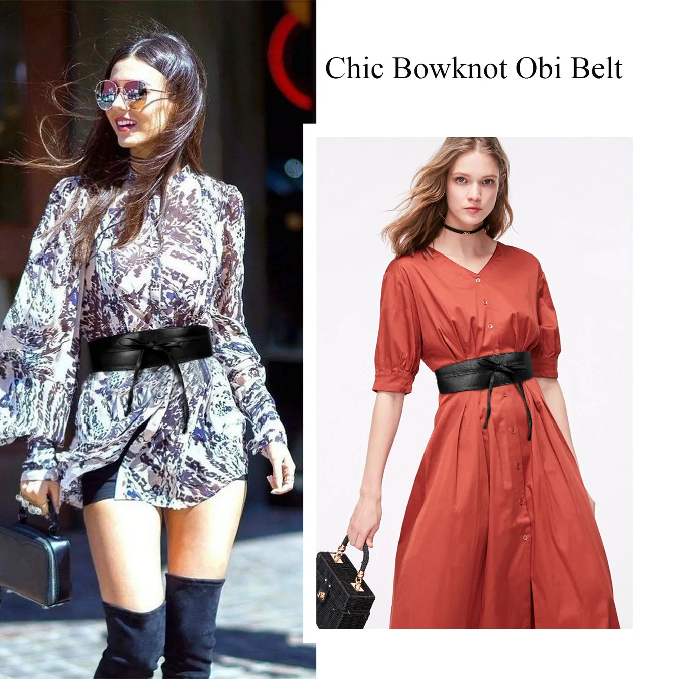 Women Halloween Faux Leather Obi Belt, JASGOOD Wide Self Tie Wrap Fashion Belt for Dress Halloween Costume