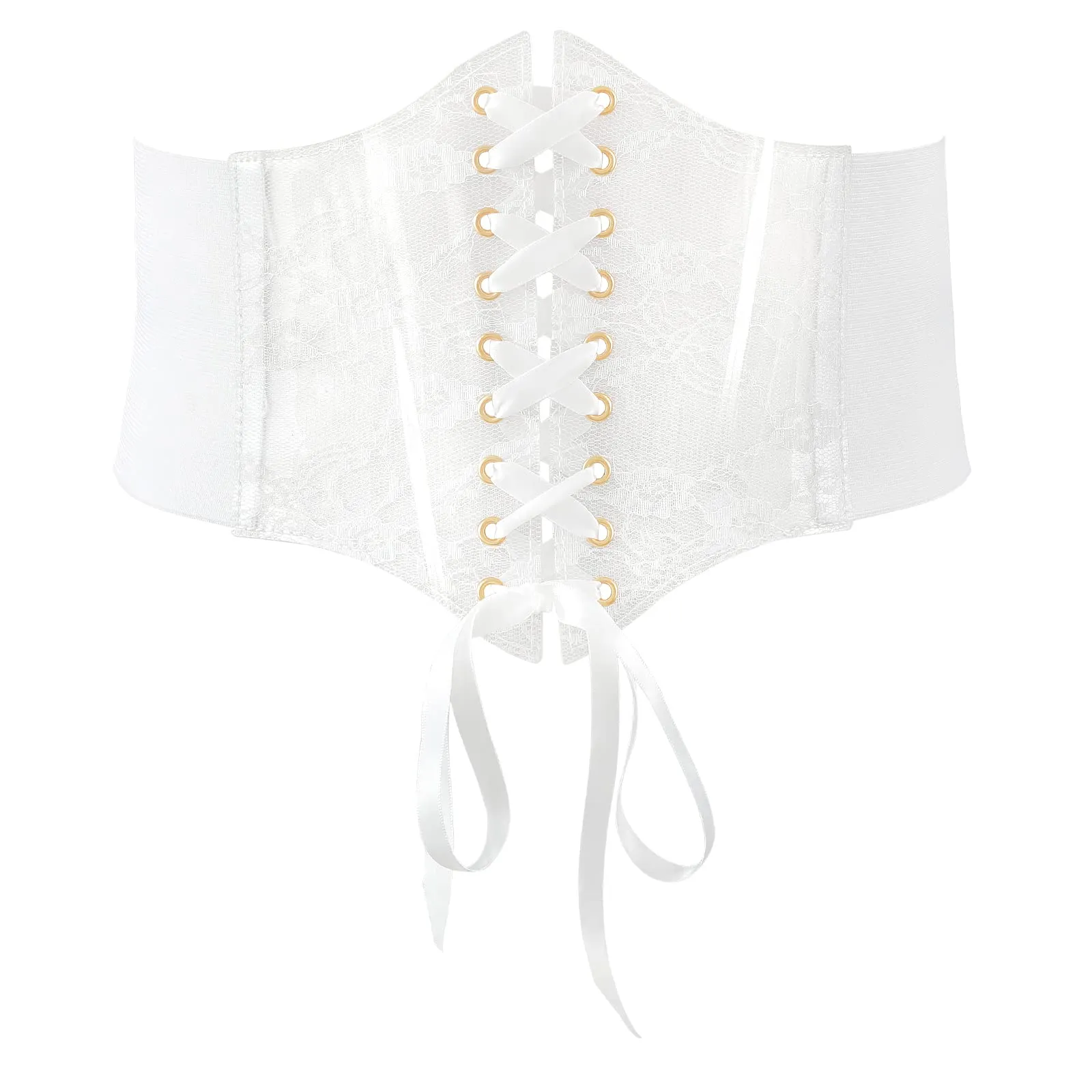 Women Lace-up Corset Waist Belt Transparent PVC Lace Crochet  Elastic Wide Belt for Dress