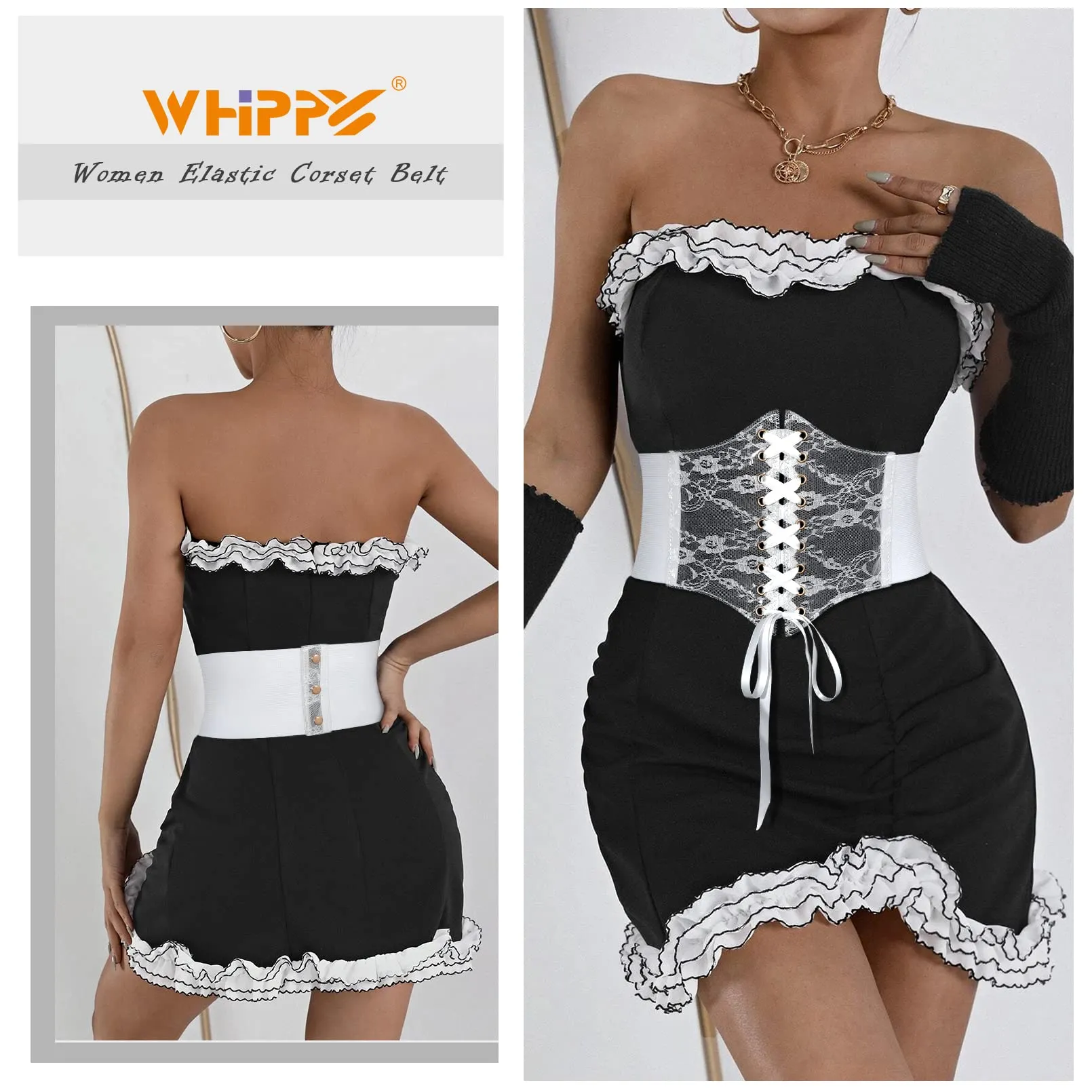Women Lace-up Corset Waist Belt Transparent PVC Lace Crochet  Elastic Wide Belt for Dress