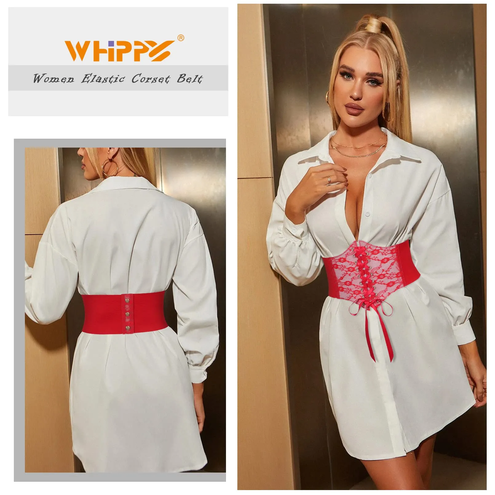 Women Lace-up Corset Waist Belt Transparent PVC Lace Crochet  Elastic Wide Belt for Dress