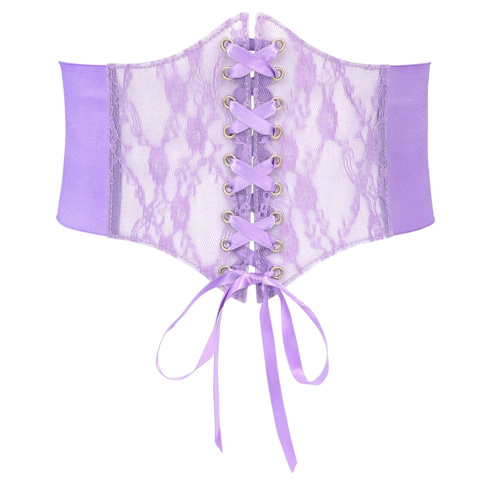 Women Lace-up Corset Waist Belt Transparent PVC Lace Crochet  Elastic Wide Belt for Dress