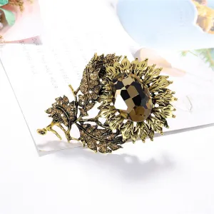 Yellow Crystal & Cubic Zirconia 18K Gold-Plated Sunflower Brooch