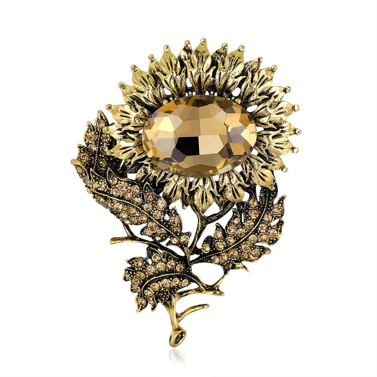 Yellow Crystal & Cubic Zirconia 18K Gold-Plated Sunflower Brooch