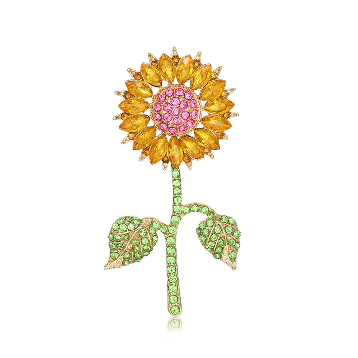 Yellow Crystal & Cubic Zirconia Sunflower Brooch