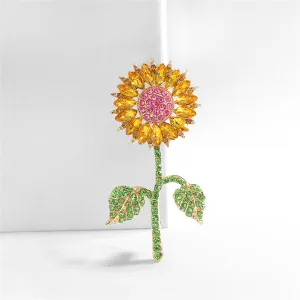 Yellow Crystal & Cubic Zirconia Sunflower Brooch