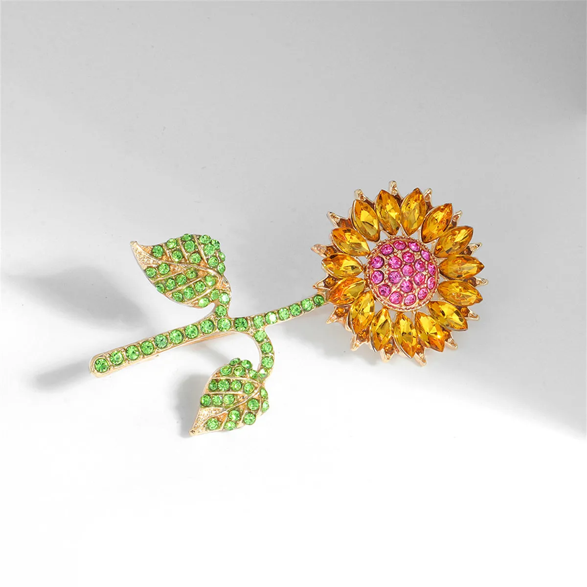 Yellow Crystal & Cubic Zirconia Sunflower Brooch